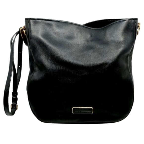 MARC JACOBS~New Q Hillier Hobo~BLACK LEATHER SATCHEL CROSSBODY BAG - Picture 1 of 6